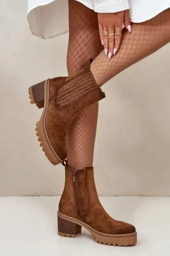 Hot Boto Botki Damskie Na Słupku Z Eko Zamszu Ocieplane Brązowe Nevitas Brązowy