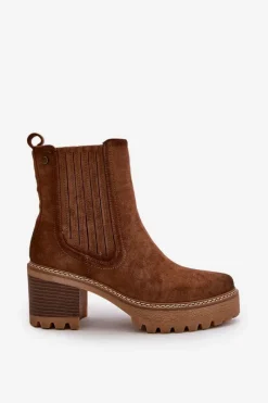 Hot Boto Botki Damskie Na Słupku Z Eko Zamszu Ocieplane Brązowe Nevitas Brązowy