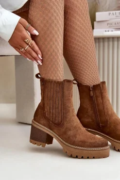 Hot Boto Botki Damskie Na Słupku Z Eko Zamszu Ocieplane Brązowe Nevitas Brązowy