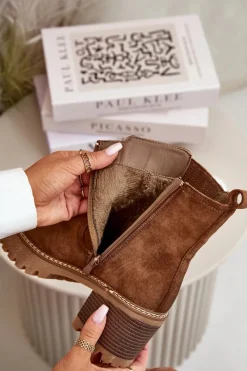 Hot Boto Botki Damskie Na Słupku Z Eko Zamszu Ocieplane Brązowe Nevitas Brązowy