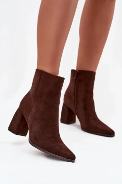 Best Boto Botki Damskie Na Słupku Z Eko Zamszu Czekoladowe Inessa Brązowy