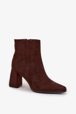 Best Boto Botki Damskie Na Słupku Z Eko Zamszu Czekoladowe Inessa Brązowy