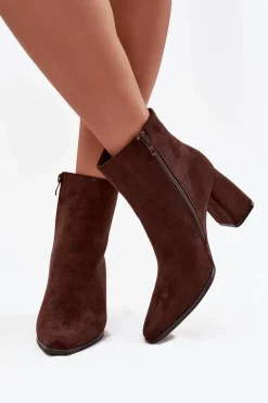 Best Boto Botki Damskie Na Słupku Z Eko Zamszu Czekoladowe Inessa Brązowy