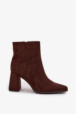 Best Boto Botki Damskie Na Słupku Z Eko Zamszu Czekoladowe Inessa Brązowy