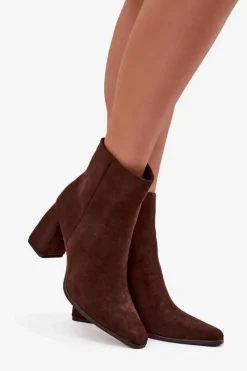 Best Boto Botki Damskie Na Słupku Z Eko Zamszu Czekoladowe Inessa Brązowy