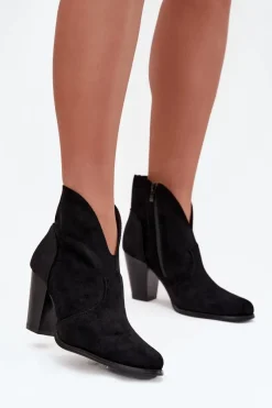 Botki Na Słupku|Botki Zimowe Damskie>Boto Botki Damskie Na Słupku Z Eko Zamszu Czarne Elvirae