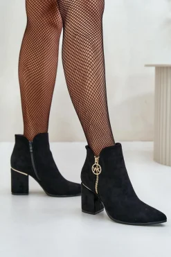 Discount Boto Botki Damskie Na Słupku Z Noskami W Szpic Eko Zamszowe Ocieplane Czarne Raisha