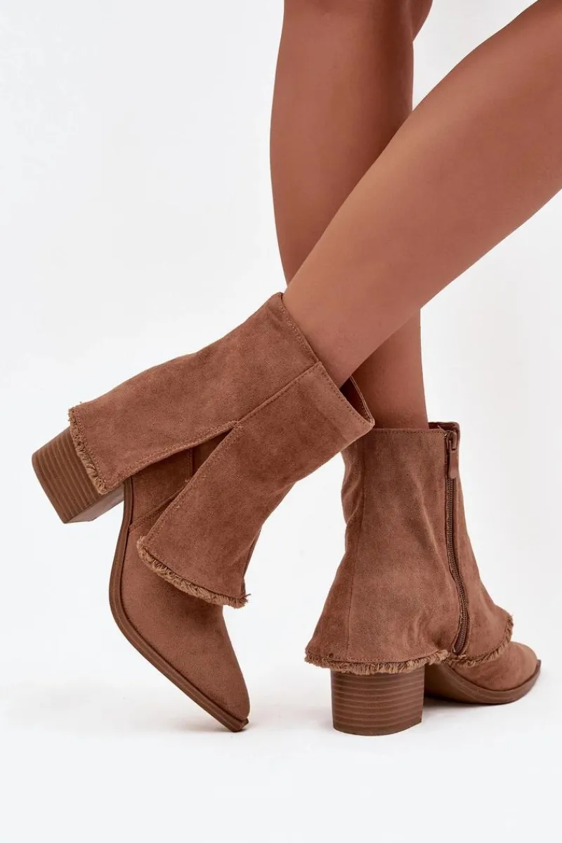 Online Botki Damskie Na Słupku Z Wywiniętą Cholewką Jasnobrązowe Idalia Damskie Botki Na Słupku|Botki Na Obcasie