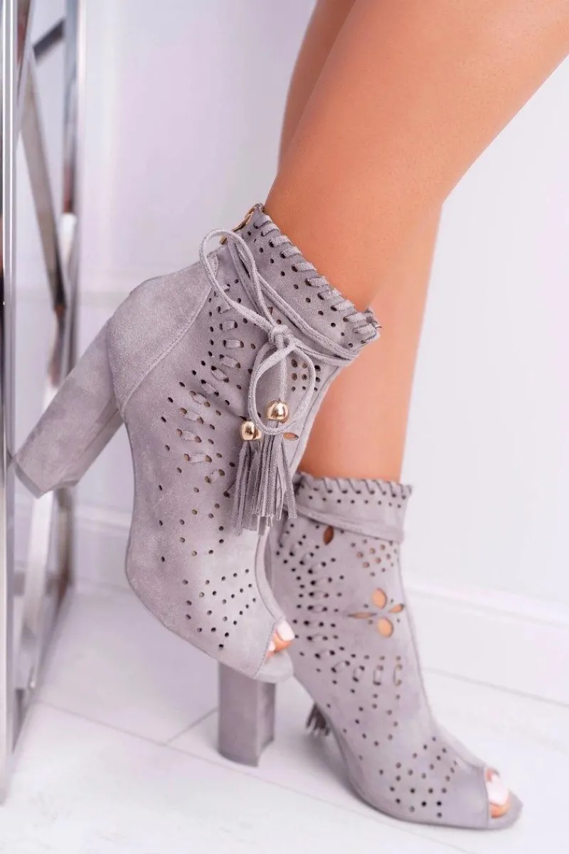 Hot Botki Damskie Na Słupku Zamszowe Szare Corinne Damskie Botki Na Słupku|Botki Zamszowe