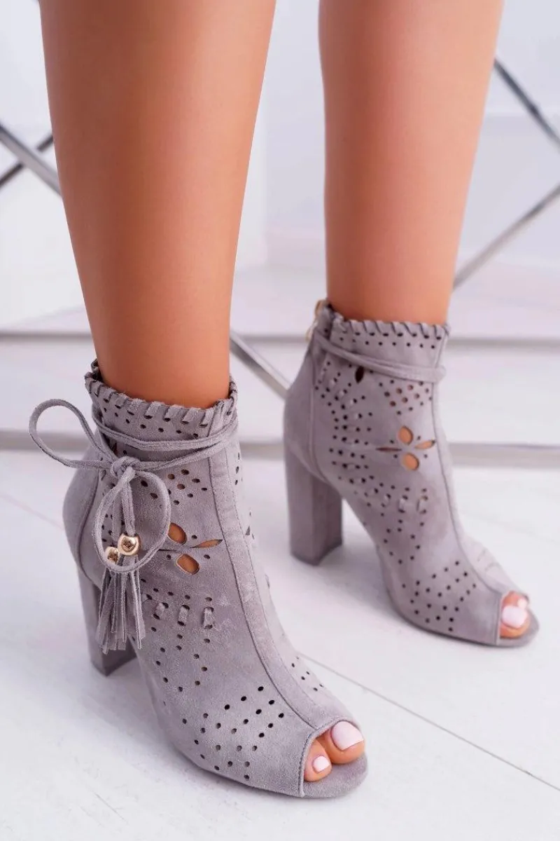 Hot Botki Damskie Na Słupku Zamszowe Szare Corinne Damskie Botki Na Słupku|Botki Zamszowe