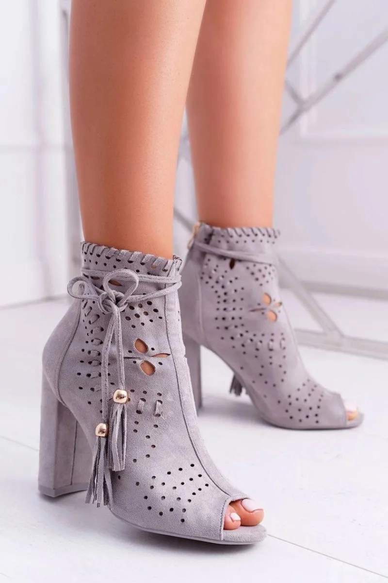 Hot Botki Damskie Na Słupku Zamszowe Szare Corinne Damskie Botki Na Słupku|Botki Zamszowe