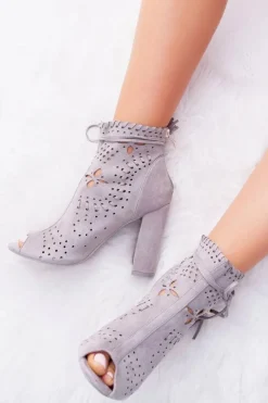 Hot Botki Damskie Na Słupku Zamszowe Szare Corinne Damskie Botki Na Słupku|Botki Zamszowe