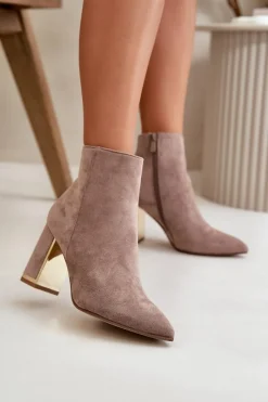 Discount Boto Botki Damskie Na Słupku Zapinane Na Zamek Ocieplane Eko Zamszowe Beżowe Mevair