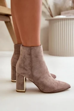 Discount Boto Botki Damskie Na Słupku Zapinane Na Zamek Ocieplane Eko Zamszowe Beżowe Mevair