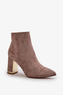 Discount Boto Botki Damskie Na Słupku Zapinane Na Zamek Ocieplane Eko Zamszowe Beżowe Mevair