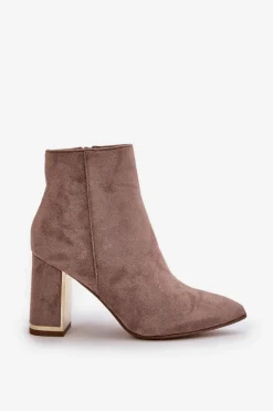 Discount Boto Botki Damskie Na Słupku Zapinane Na Zamek Ocieplane Eko Zamszowe Beżowe Mevair