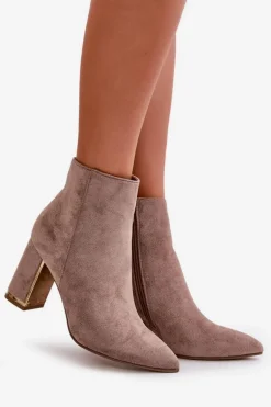 Discount Boto Botki Damskie Na Słupku Zapinane Na Zamek Ocieplane Eko Zamszowe Beżowe Mevair