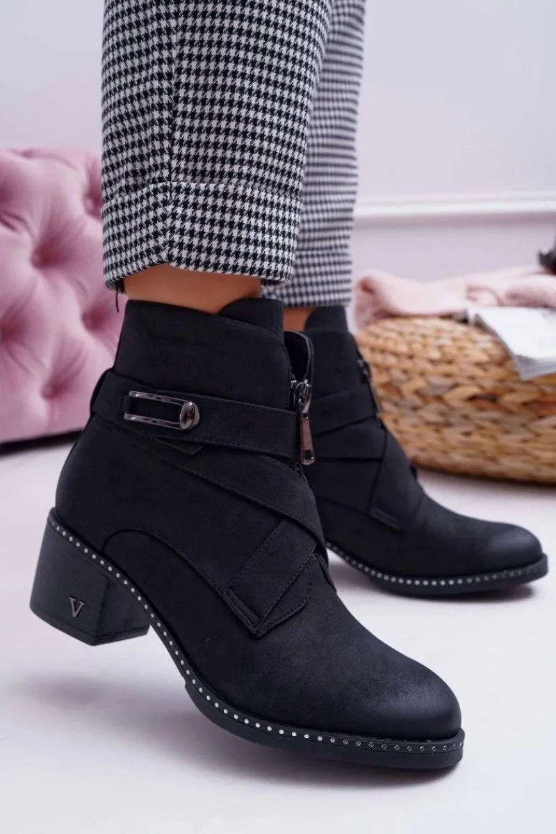 Discount Buty damskie Vinceza Botki Damskie Na Słupku Zamszowe Czarne Brave