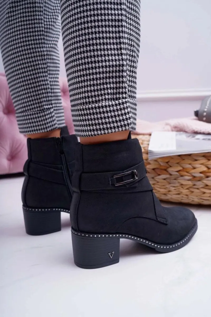 Discount Buty damskie Vinceza Botki Damskie Na Słupku Zamszowe Czarne Brave