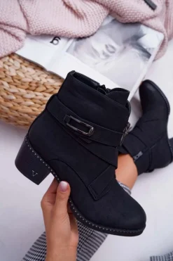 Discount Buty damskie Vinceza Botki Damskie Na Słupku Zamszowe Czarne Brave