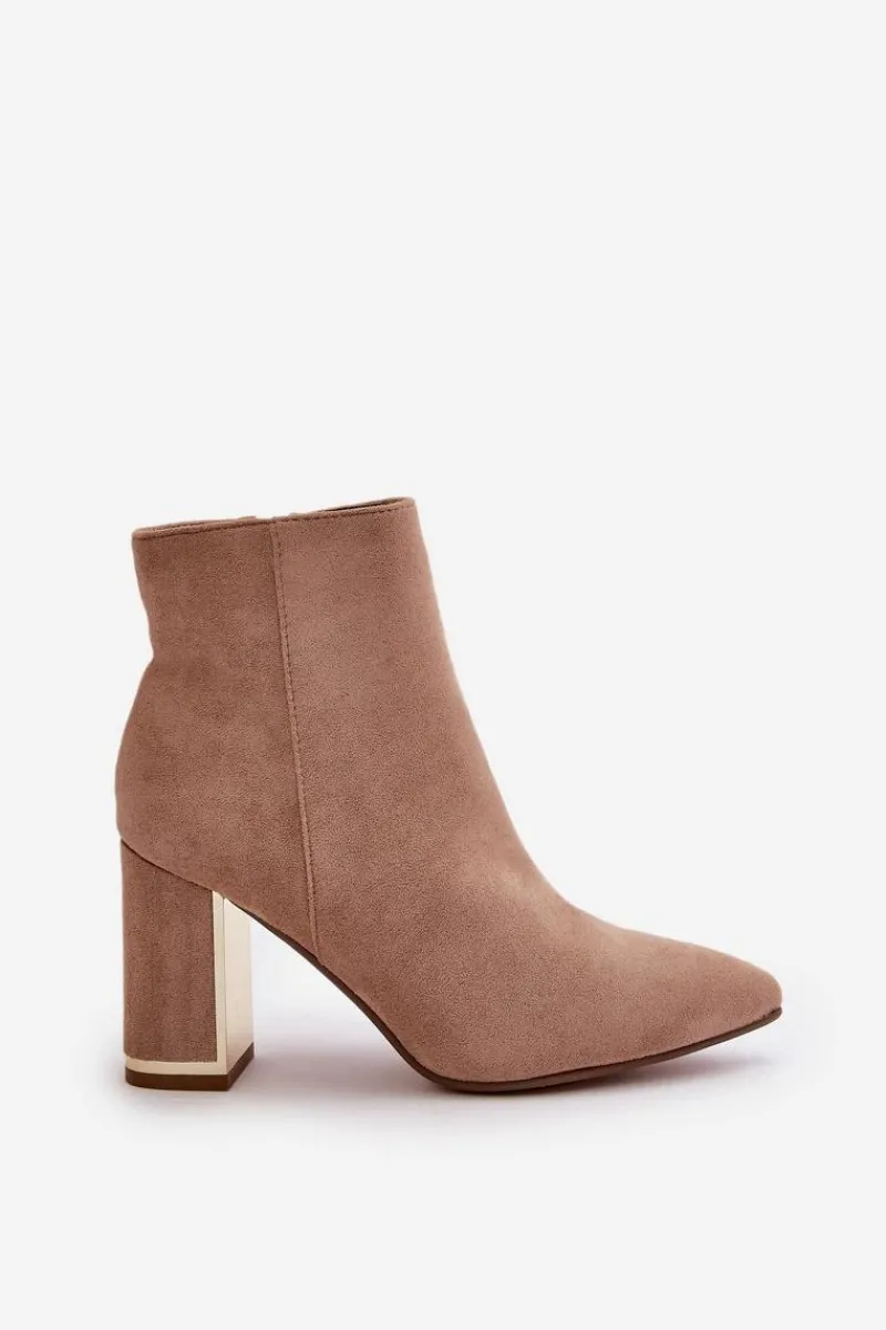 Botki Na Słupku|Botki Na Obcasie>Boto Botki Damskie Na Słupku Zapinane Na Zamek Ocieplane Eko Zamszowe Jasnobrązowe Mevair