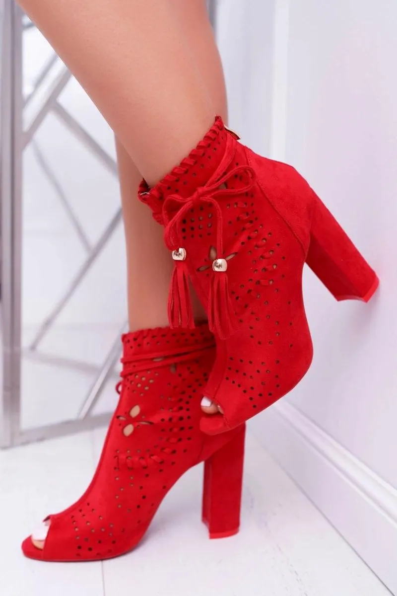 Botki Na Słupku|Botki Zamszowe>Boto Botki Damskie Na Słupku Zamszowe Czerwone Corinne