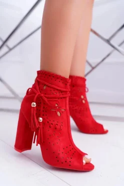 Botki Na Słupku|Botki Zamszowe>Boto Botki Damskie Na Słupku Zamszowe Czerwone Corinne