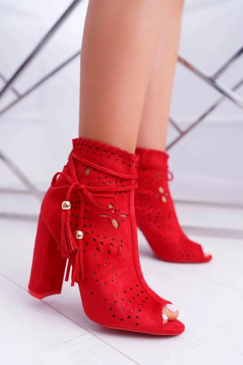 Botki Na Słupku|Botki Zamszowe>Boto Botki Damskie Na Słupku Zamszowe Czerwone Corinne