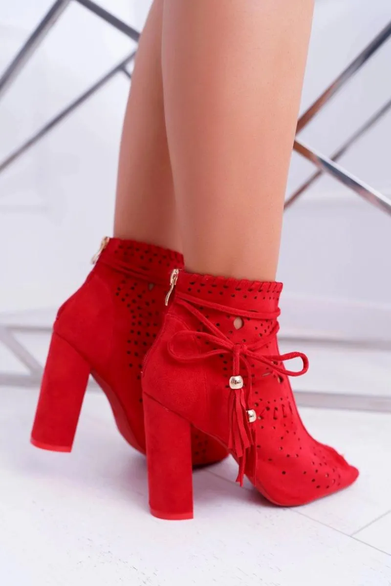 Botki Na Słupku|Botki Zamszowe>Boto Botki Damskie Na Słupku Zamszowe Czerwone Corinne