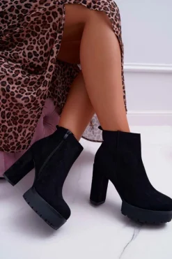 Discount Boto Botki Damskie na Słupku Zamszowe Czarne Jokano