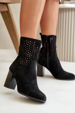 Best Botki Damskie Na Słupku Zapinane Na Zamek Czarne Meriadne Damskie Botki Na Słupku|Botki Na Obcasie
