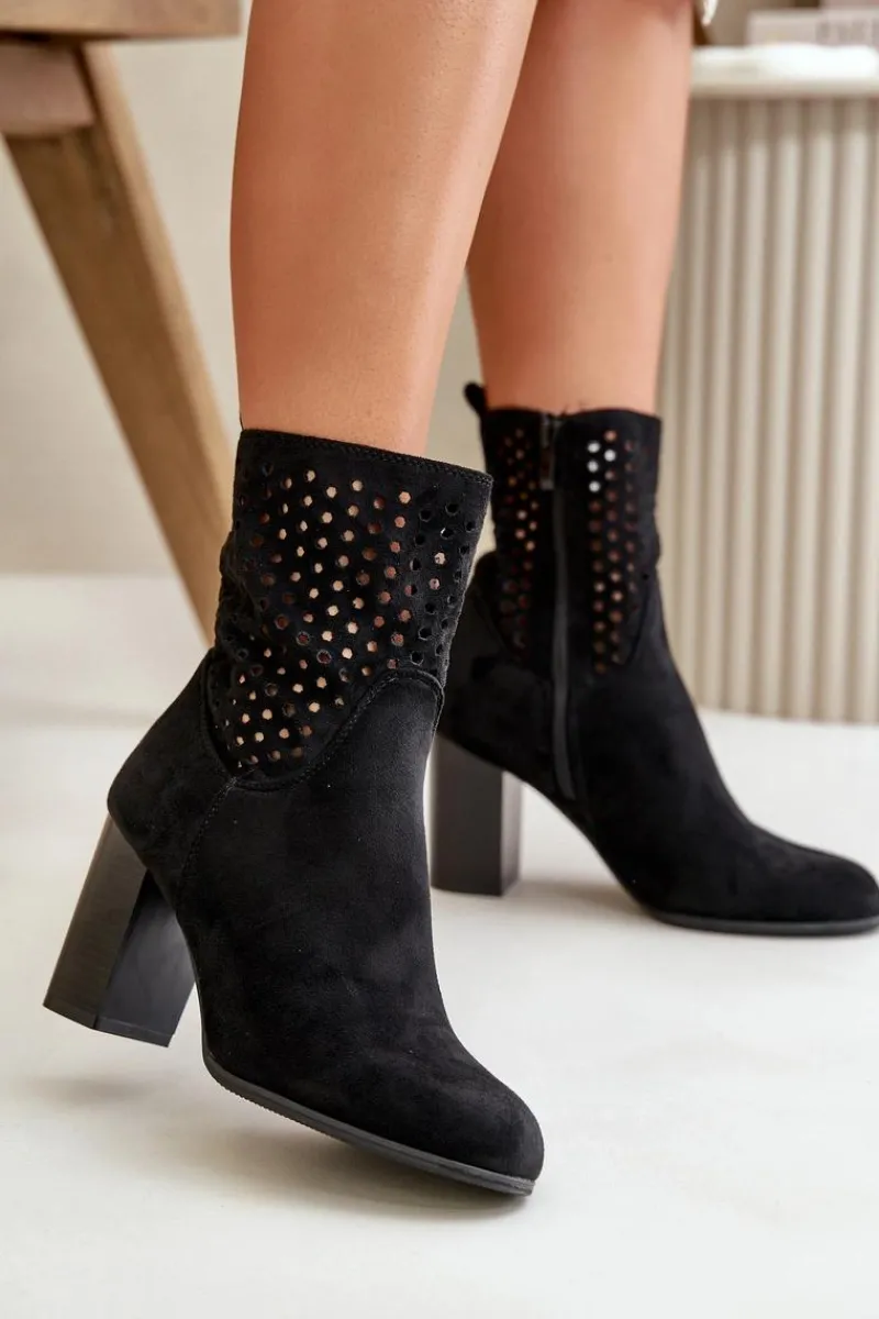 Best Botki Damskie Na Słupku Zapinane Na Zamek Czarne Meriadne Damskie Botki Na Słupku|Botki Na Obcasie