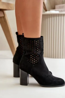 Best Botki Damskie Na Słupku Zapinane Na Zamek Czarne Meriadne Damskie Botki Na Słupku|Botki Na Obcasie