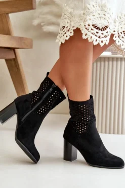 Best Botki Damskie Na Słupku Zapinane Na Zamek Czarne Meriadne Damskie Botki Na Słupku|Botki Na Obcasie