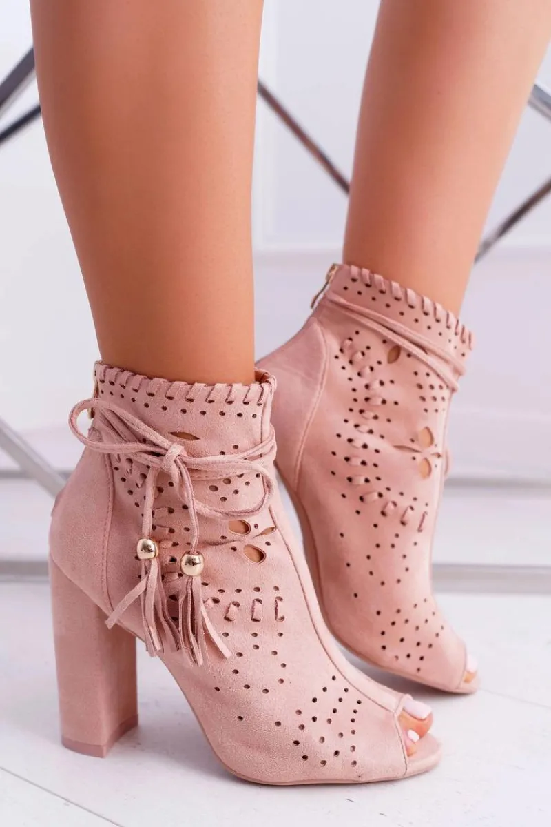 Outlet Botki Damskie Na Słupku Zamszowe Różowe Corinne Damskie Botki Na Słupku|Botki Zamszowe