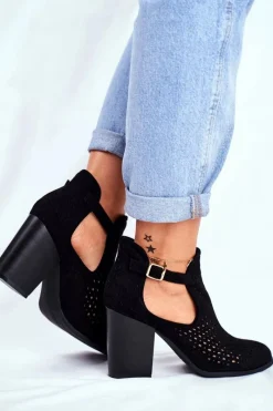 Sale Boto Botki Damskie Na Słupku Zamszowe Ażurowe Czarne Morrena