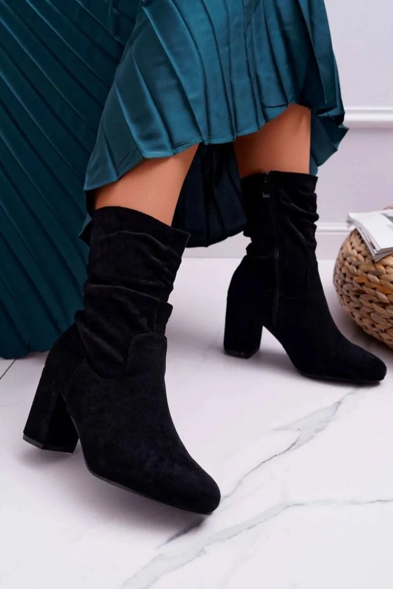 Clearance Boto Botki Damskie Na Słupku Zamsz Czarne Endless