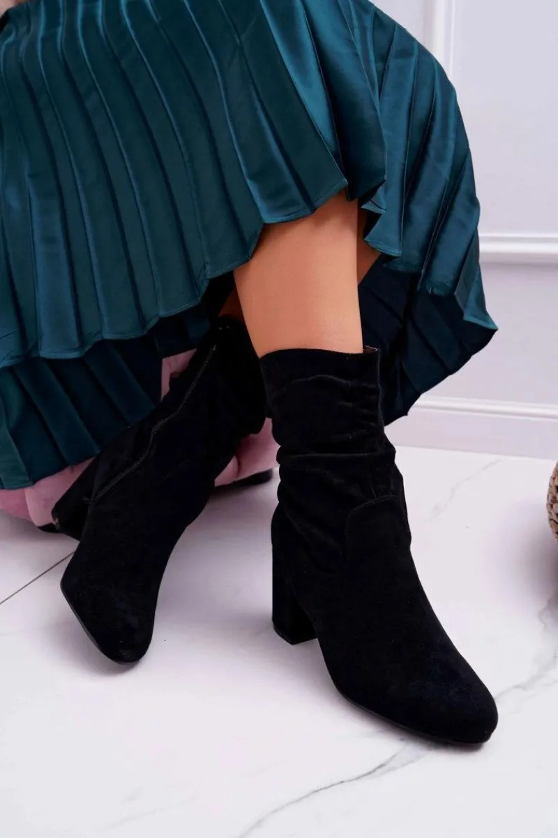 Clearance Boto Botki Damskie Na Słupku Zamsz Czarne Endless