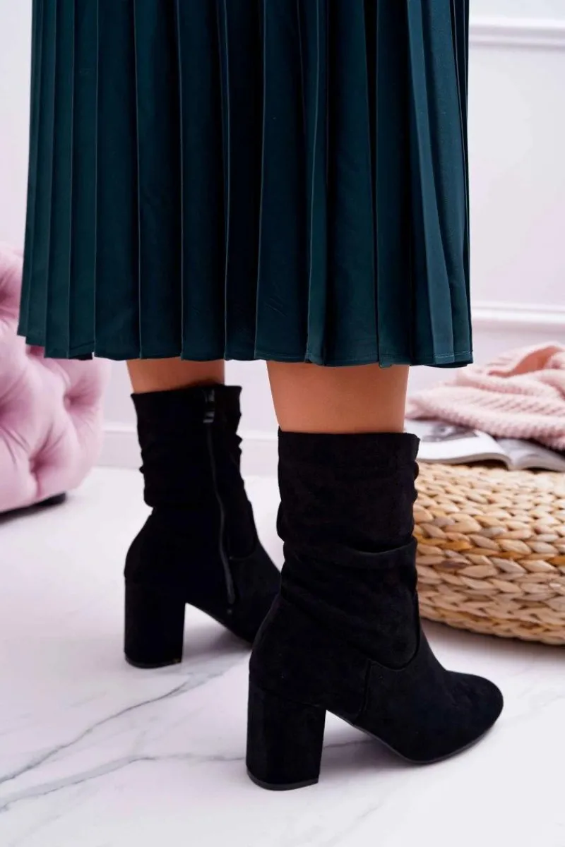 Clearance Boto Botki Damskie Na Słupku Zamsz Czarne Endless