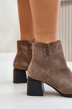 Clearance Botki Damskie Na Słupku Zapinane Na Zamek Ciemnobeżowe Tinamar Damskie Botki Na Słupku|Brązowe I Beżowe Botki