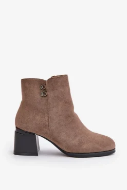 Clearance Botki Damskie Na Słupku Zapinane Na Zamek Ciemnobeżowe Tinamar Damskie Botki Na Słupku|Brązowe I Beżowe Botki