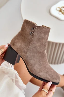 Clearance Botki Damskie Na Słupku Zapinane Na Zamek Ciemnobeżowe Tinamar Damskie Botki Na Słupku|Brązowe I Beżowe Botki