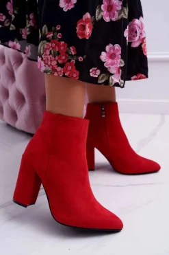 Botki Na Słupku|Botki Zimowe Damskie>Boto Botki Damskie na Słupku Zamszowe Czerwone Sharks