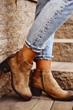 Hot Botki Damskie Na Słupku Zamszowe Beżowe Volares Damskie Botki Na Słupku|Botki Zimowe Damskie