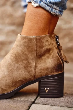 Hot Botki Damskie Na Słupku Zamszowe Beżowe Volares Damskie Botki Na Słupku|Botki Zimowe Damskie
