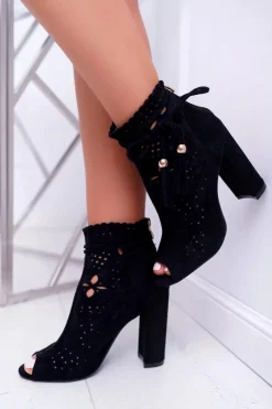 Discount Boto Botki Damskie Na Słupku Zamszowe Czarne Corinne