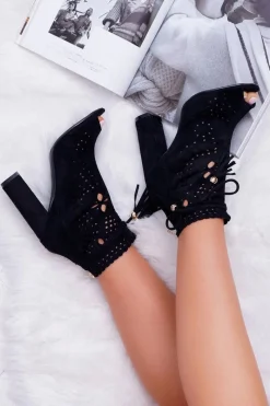 Discount Boto Botki Damskie Na Słupku Zamszowe Czarne Corinne