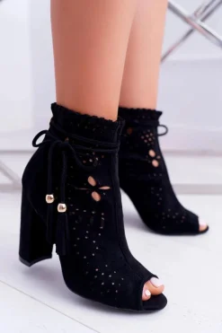 Discount Boto Botki Damskie Na Słupku Zamszowe Czarne Corinne