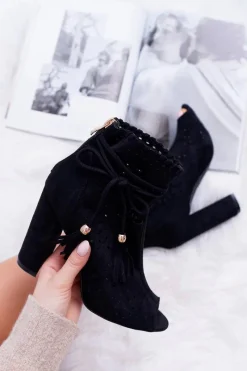 Discount Boto Botki Damskie Na Słupku Zamszowe Czarne Corinne