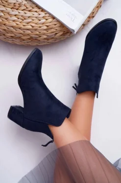 Botki Na Słupku|Botki Zimowe Damskie>Buty damskie Vinceza Botki Damskie Na Słupku Zamszowe Granatowe Mimosa